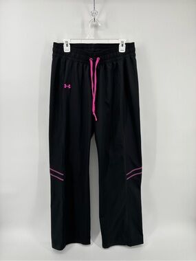 Under Armour Black Athletic Pants with Pink Accents Loose Fit Straight Leg